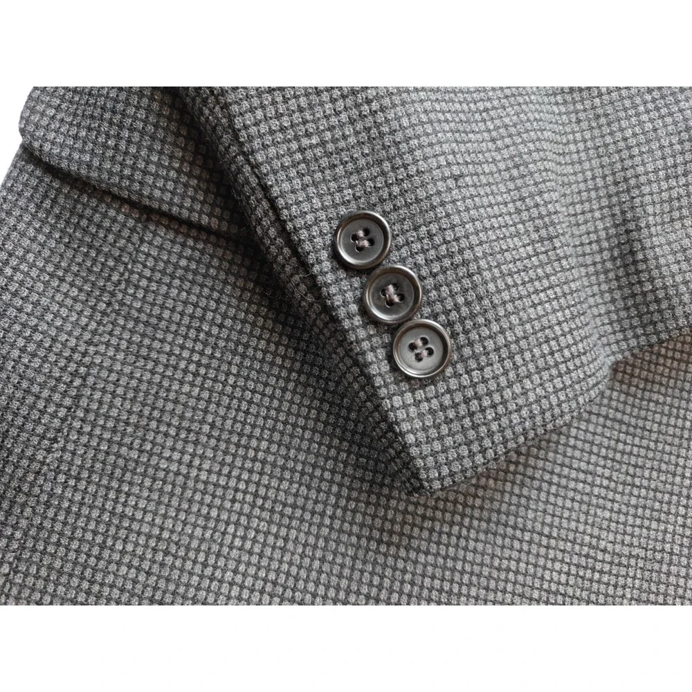 Altieri Mens Wool Sport Coat 44L Gray Check 3 Button Blazer Made in Italy